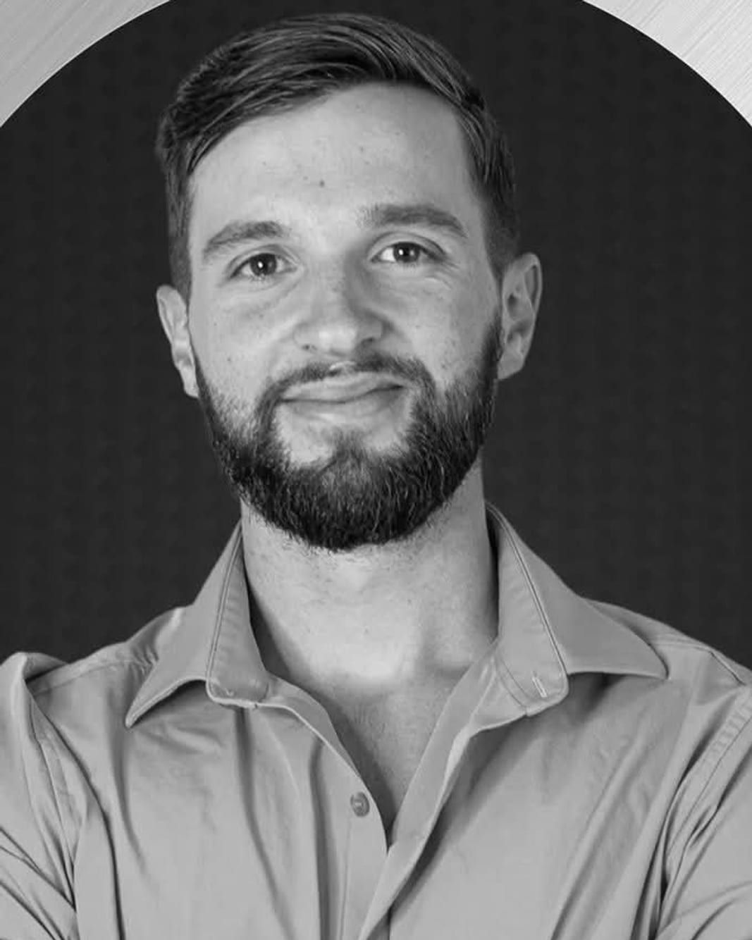 Kyle Momany, black and white portrait